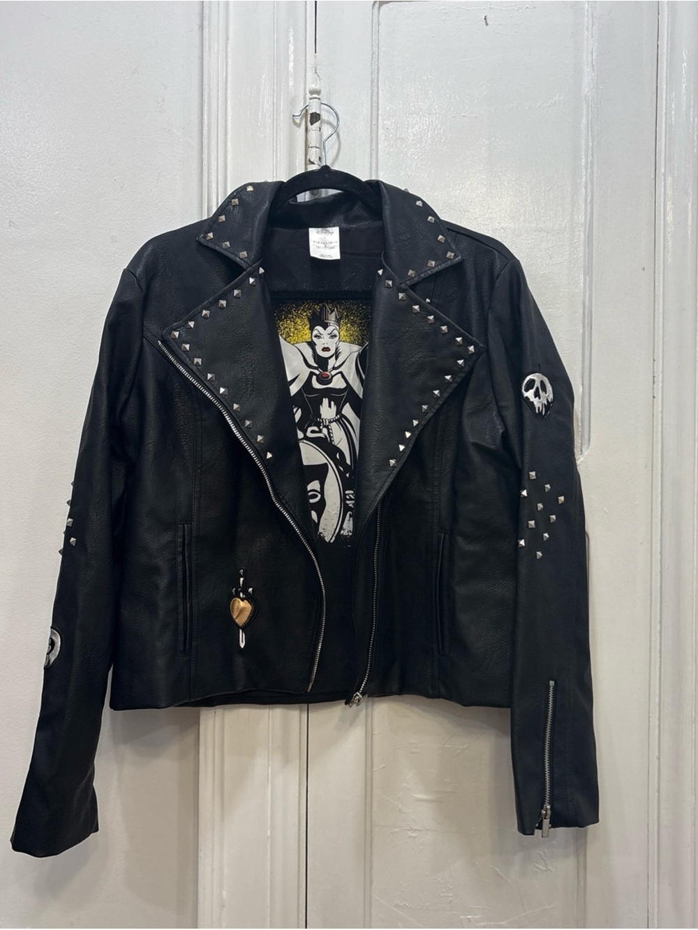 Disney Evil Queen Faux Leather Jacket Black Moto Snow White Villain Women’s L